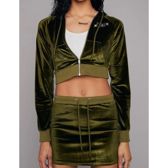 Poster Girl Moss Green Kissed A Girl Velour Skirt Set Women's XL - Picture 3 of 11